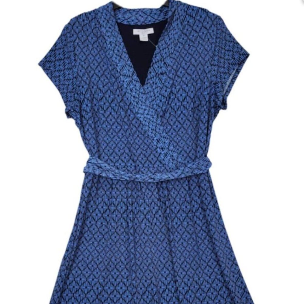 Liz Claiborne Blue & Black Patterned Surplice Dress 1X